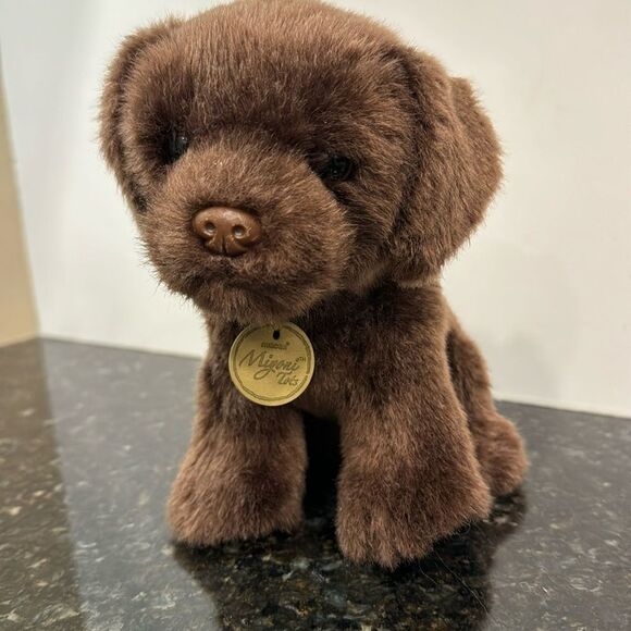 MIYONI TOTS CHOCOLATE LAB PLUSH PUPPY DOG AURORA 9” WITH NECK TAG BROWN TOY - Picture 1 of 9